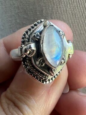 Poison Ring Moonstone Sterling Silver Ring - Iridescent Blue Glow Size 5